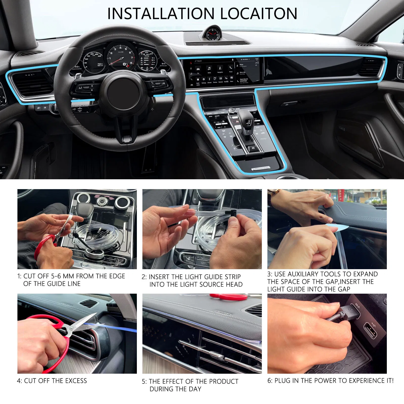 H5u 5m Car Interior Ambient RGB LED DIY Flexible Light Strip USB Wire Control Decorative Cold Light Strip