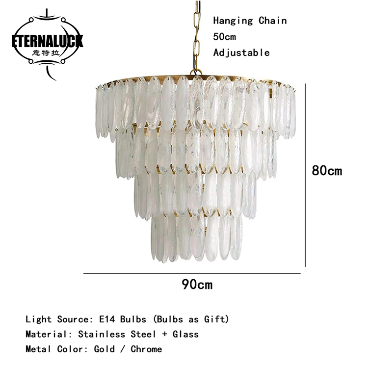 Modern Luxury Tiered Glass Pendant Light Gold Frame LED Chandelier For Bedroom Dining Room