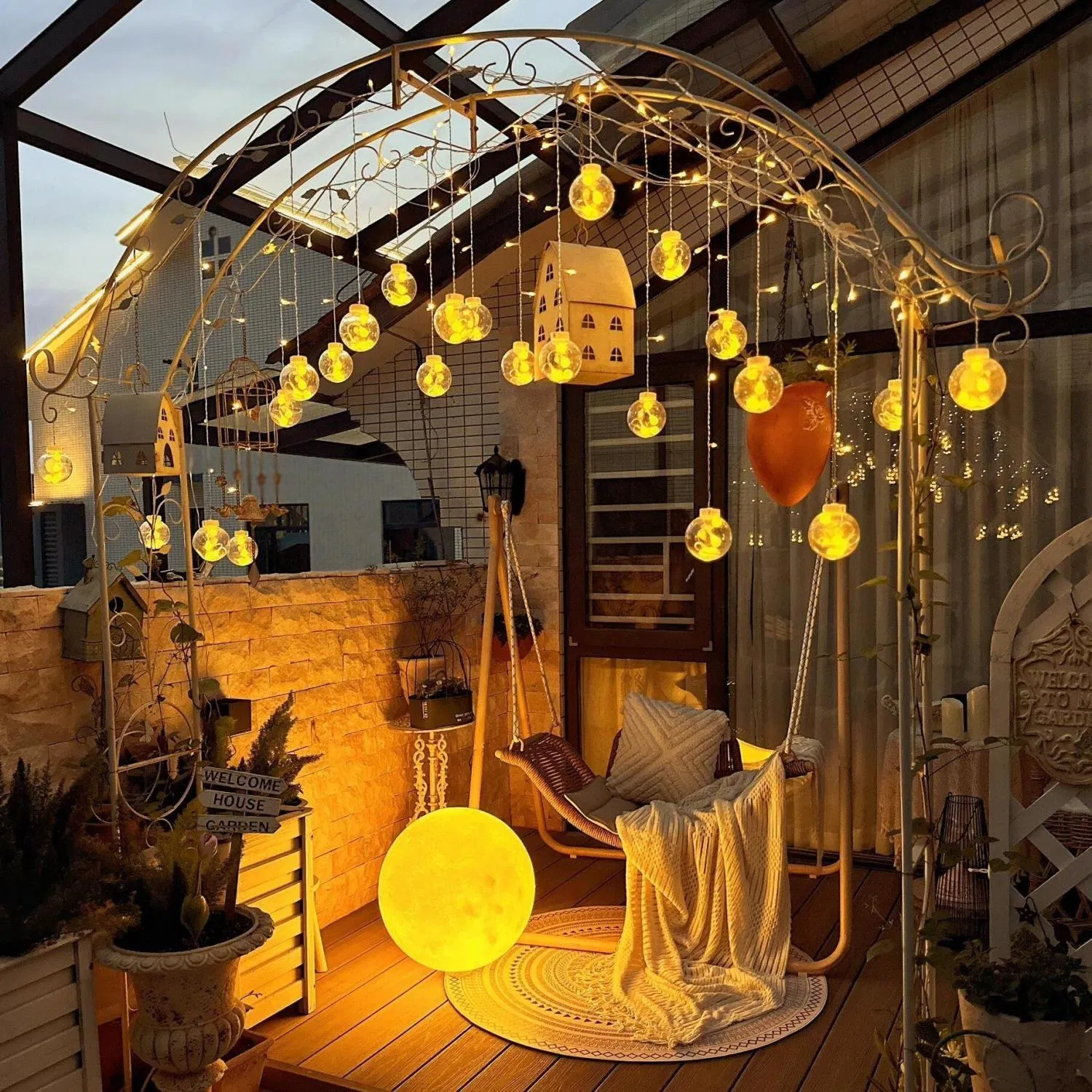 Solar Votive Ball Curtain Light Small LED Christmas Lights String All-Over Hanging Decorative Lighting Planet's Festivities