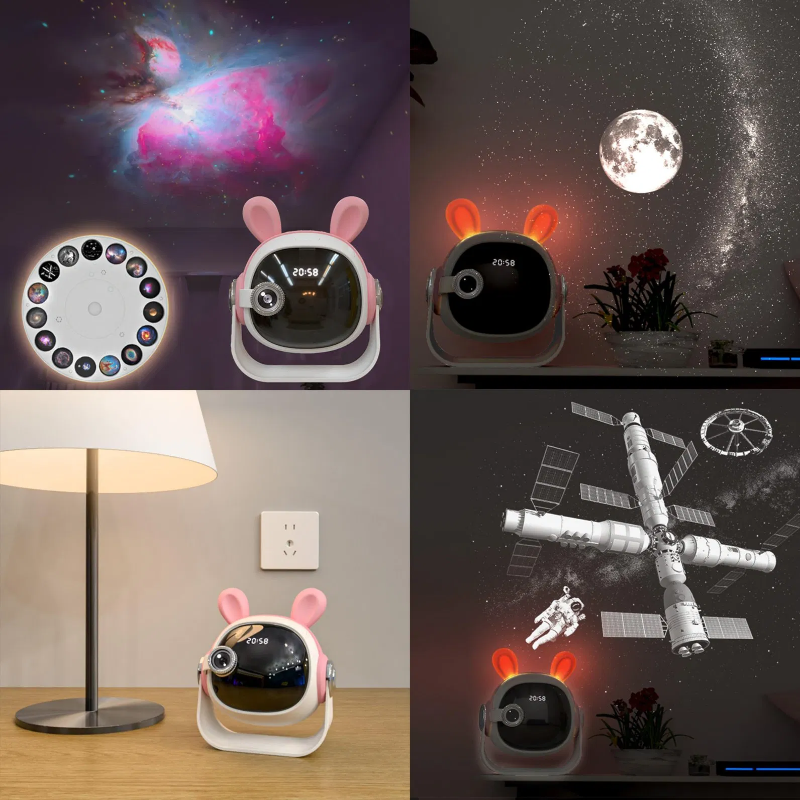 180 Cute Rabbit HD Projector Lamp Rechargeable Ambient Bedroom Lamp Creates Dreamy Starry Sky Atmosphere Decorative Night Light Gift