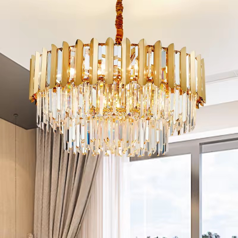 Leather Luminous Crystal Lamp Decorative Ring Lighting for Live Room Modern Chandelier