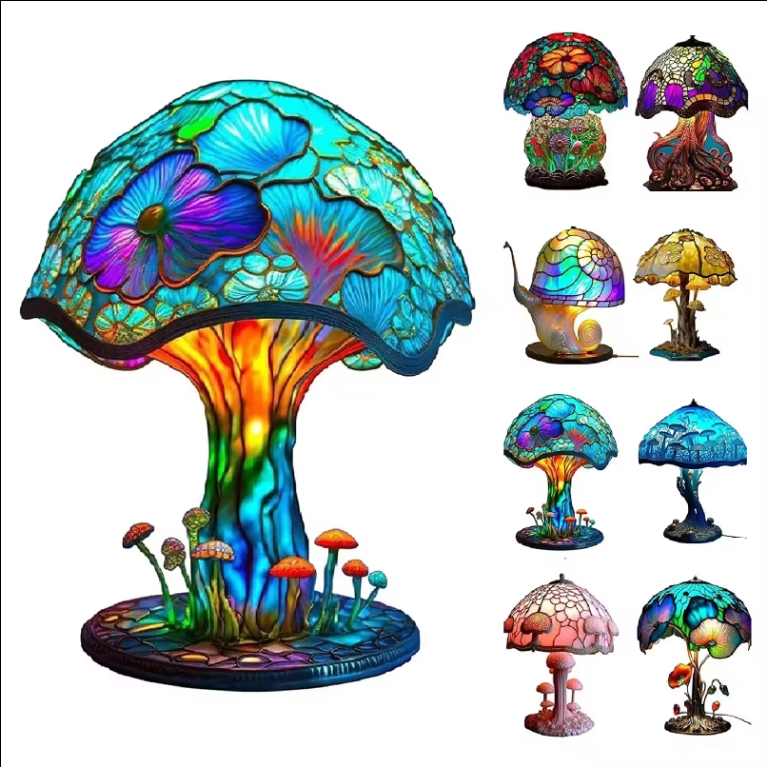 Painting Resin Mushroom Table Lamp Bohemian Resin Mushroom Decorative Lighting Indoor