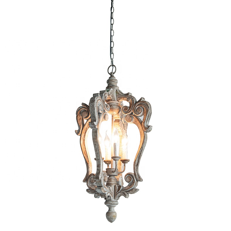Vintage Chandelier Wood French Retro Kitchen Pendant Light