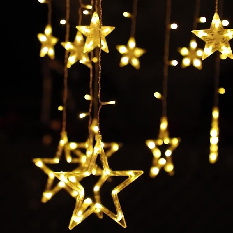 Solar Curtain Fairy Lights LED Lighting String Star and Moon Romadan Decorative Smart Copper Wire LED String Light