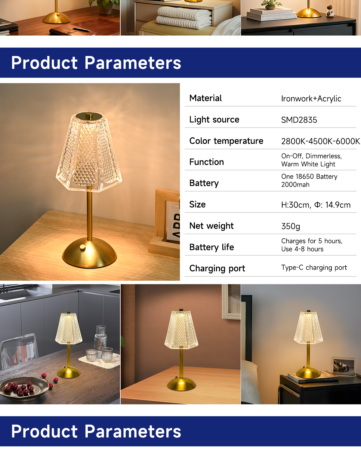 Crystal Shade Table Lamp Gold Finish