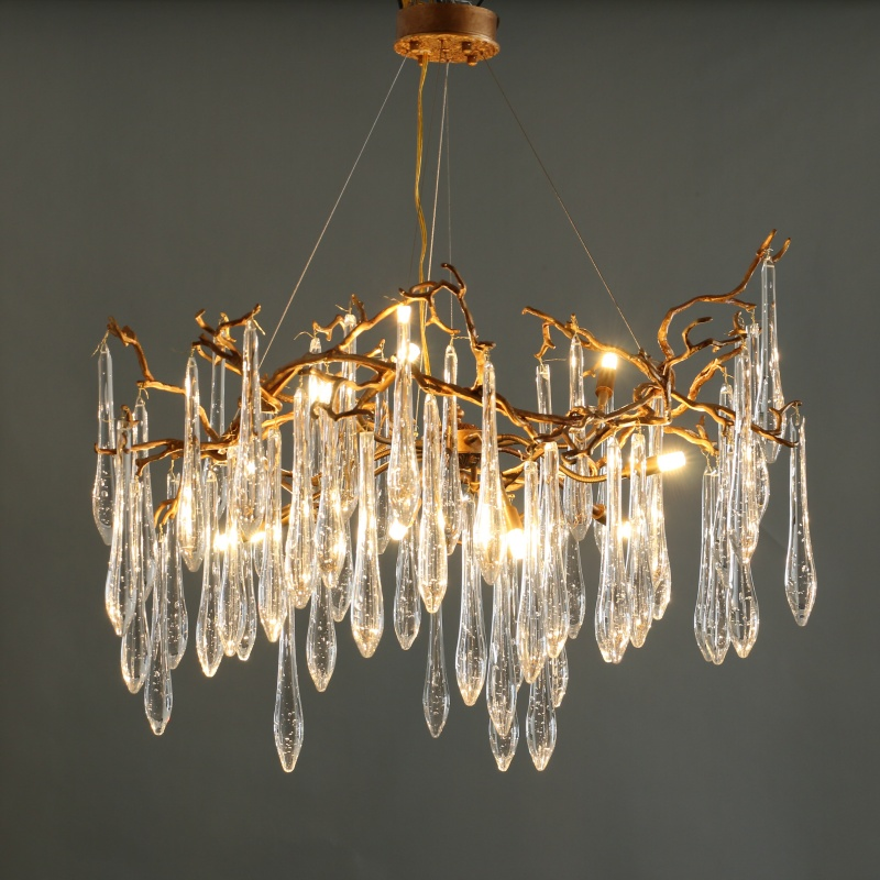 Decorative Crystal LED Chandeliers Copper Light Living Room Villa Restaurant Luxury Creative Modern Art Pendant Lamp Lighting (ZY-QT03)