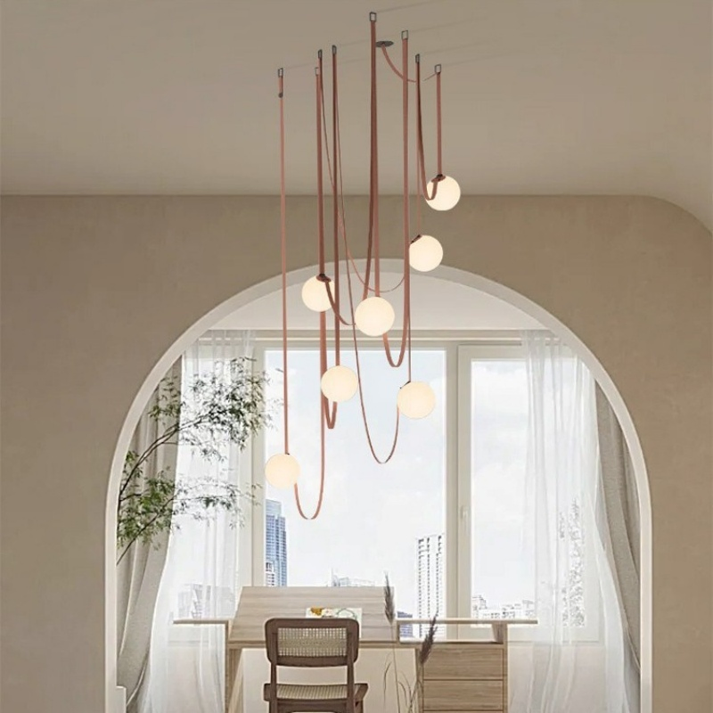 Minimalist Villa Nordic Pendant Lamp Art Floor Artificial Leather Loft Chandelier Creativity for Living Room Staircase LED Lighting (ZY-P013)