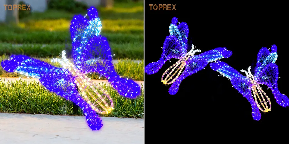 Stunning 3D 50cm Blue Acrylic Butterfly Sculptures for Decorative Displays Night Effect