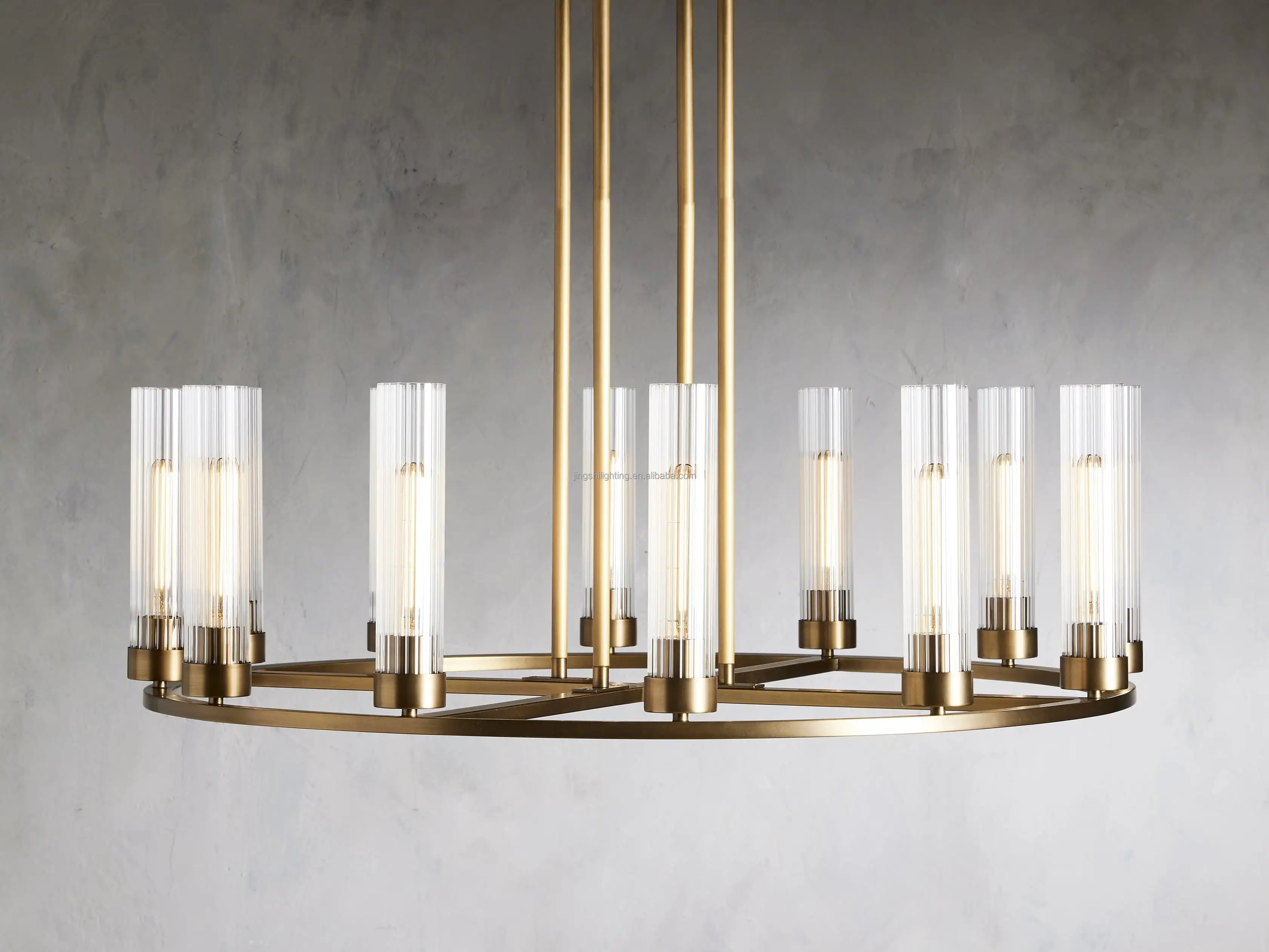 Farmhouse Glass Tube Gold 10 Lights Wagon Wheel Chandeliers Round Luxury Fixture Ceiling Pendant Lighting For Dining Living Room