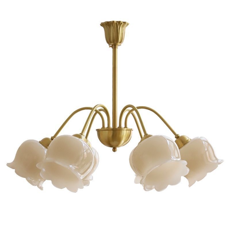 Shelony Cream French Lily Valley Flower Chandelier Gold All-Copper Resin Shade LED Vintage Luxury Living Room Dining Room