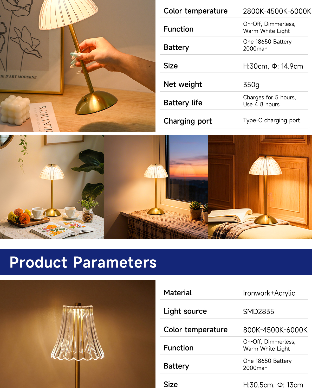 Battery Operated Rechargeable Table Lamp