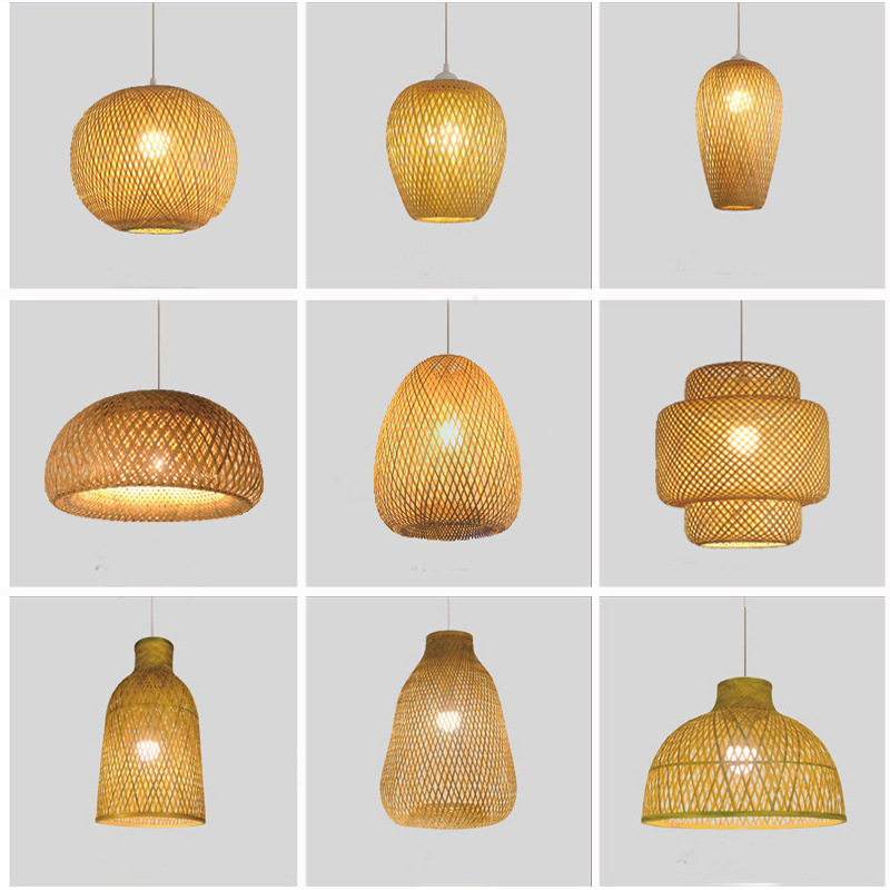 Modern Style Quiet Vintage Chandelier Handmade Woven Bamboo E26 LED Indoor Hanging Lamp for Bedroom Living Room