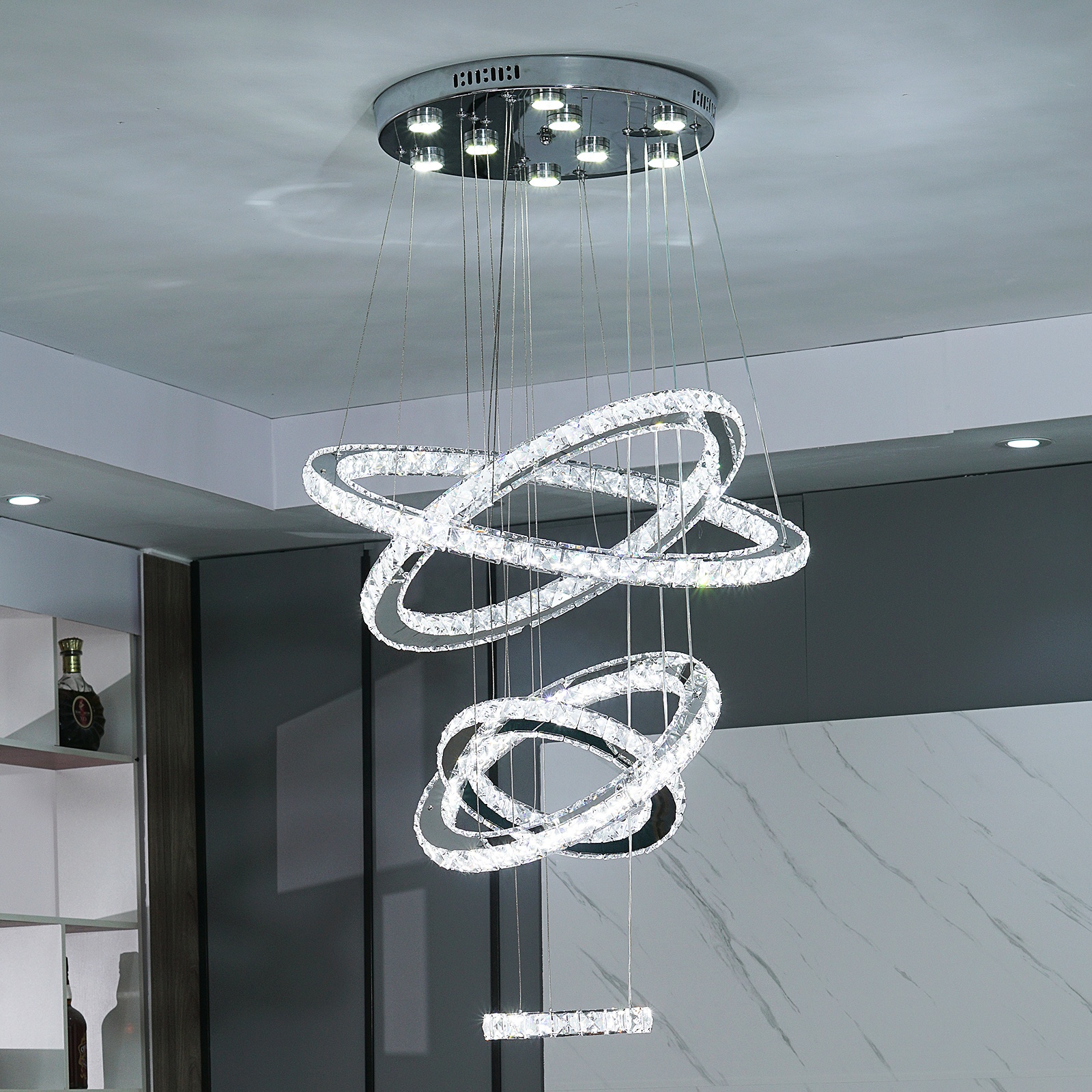 Nordic Circular Pendant Creative LED Ring Chandelier for Hotel Lobby High Ceiling Home Restaurant