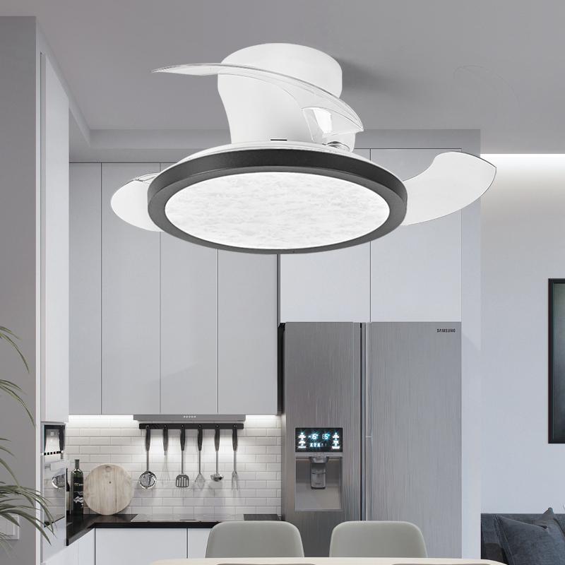 Hc-21"LED Smart Home Decorative Golden Modern Remote Control Retractable Ceiling Fan Light