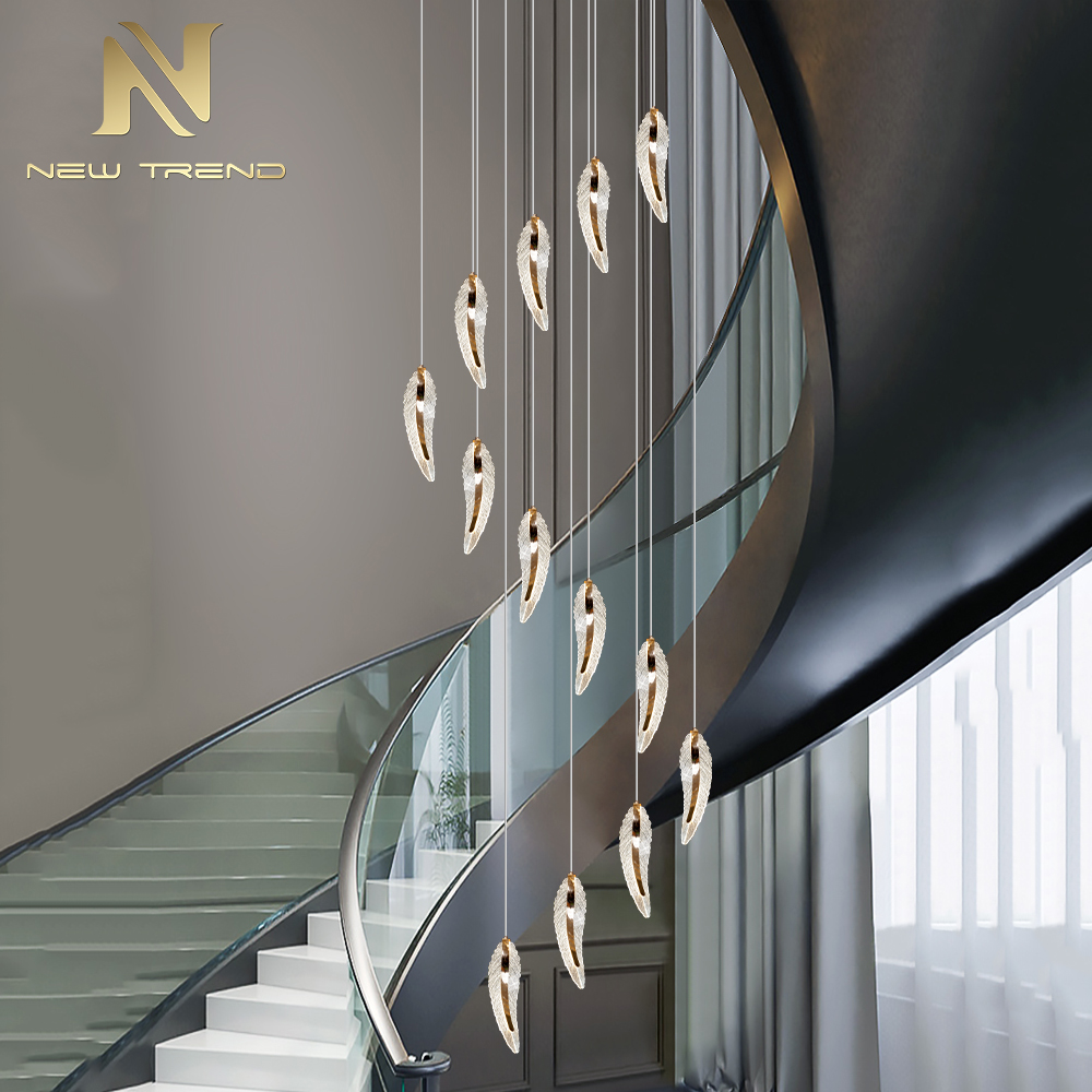 Bespoke Indoor Glass Alabaster Crystal Decoration Pendant Light Villa Hotel Lobby Staircase LED Chandelier