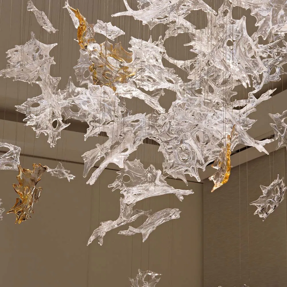 Custom Glass Blade Art Design Pendant Lamp Hotel Lobby Decorative Lighting Fixture