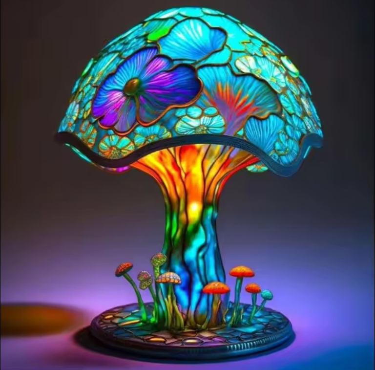 Painting Resin Mushroom Table Lamp Bohemian Resin Mushroom Decorative Lighting Indoor
