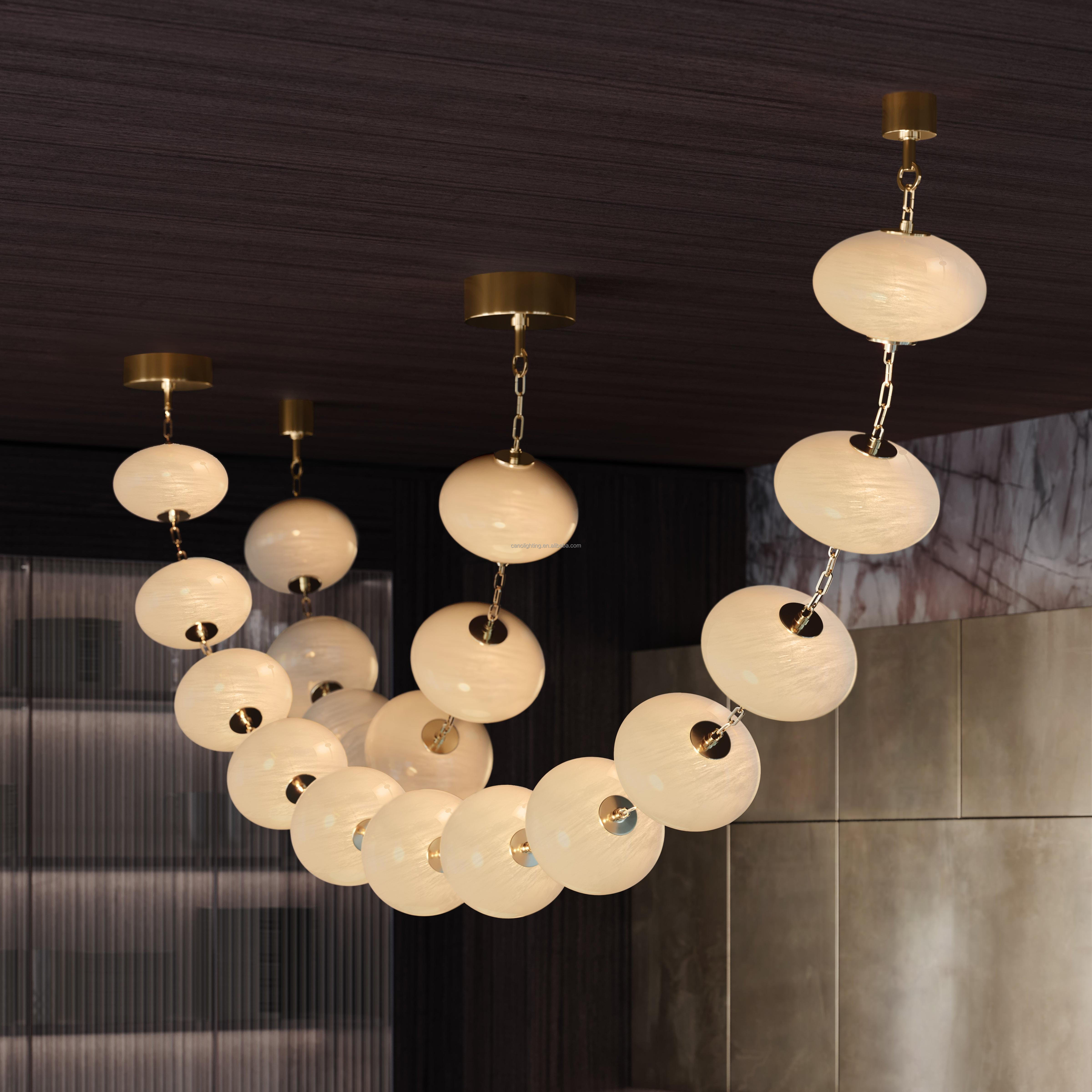 Linear Suspension Glass Pendant Light Necklace Foyer Entrance Custom Modern Staircase Chandelier Luxury Hanging Pendant Lighting