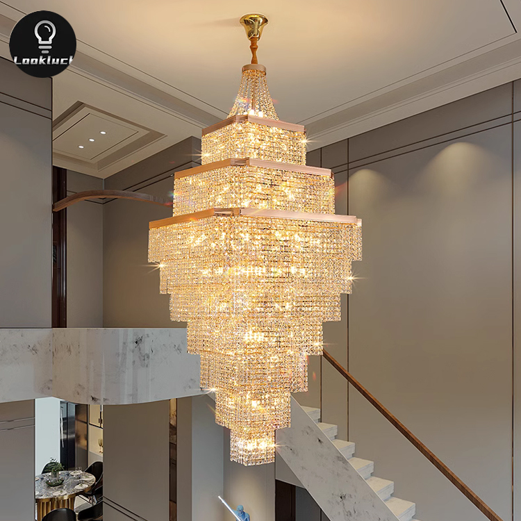 Luxury European-Style Modern Chandeliers Vintage Pendant Lights for Hotel Staircase Decor Huge Luxury Villa Home with Long Shape