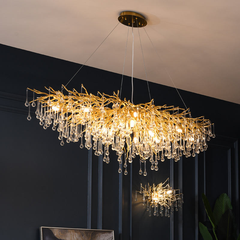 Luxury Decorative Glass Indoor Lighting Gold Water Drop Crystal Creative Chandelier