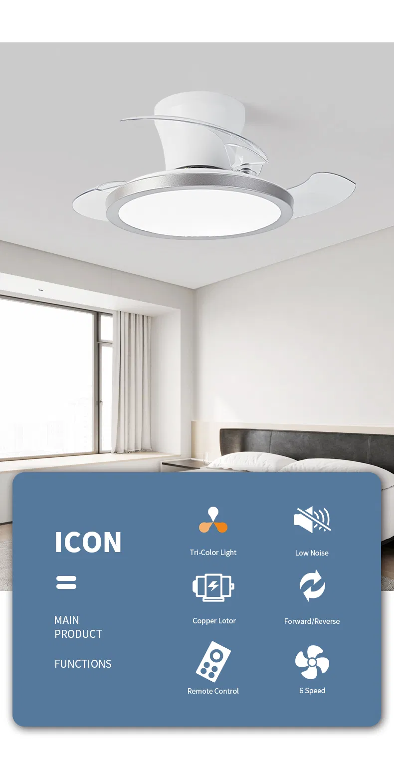 Hc-21 LED Smart Home Decorative Golden Modern Remote Control Retractable Ceiling Fan Light