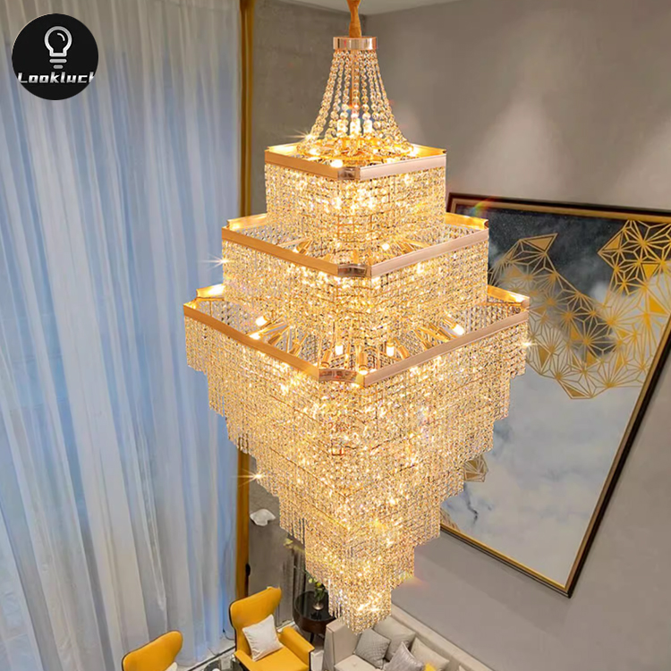 Luxury European-Style Modern Chandeliers Vintage Pendant Lights for Hotel Staircase Decor Huge Luxury Villa Home with Long Shape