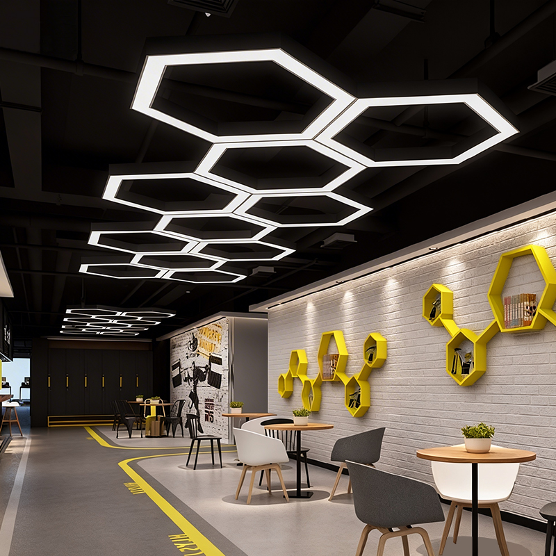 Hexagonal Pendant Light for Office Gym Mall &amp; Supermarket-Creative Irregular LED Design