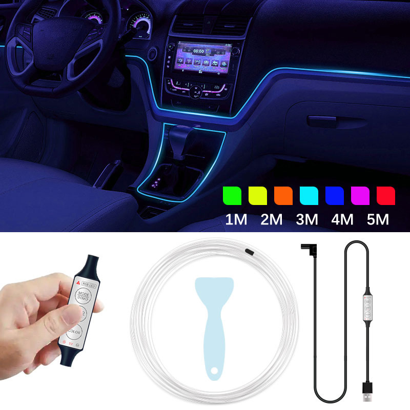 H5u 5m Car Interior Ambient RGB LED DIY Flexible Light Strip USB Wire Control Decorative Cold Light Strip