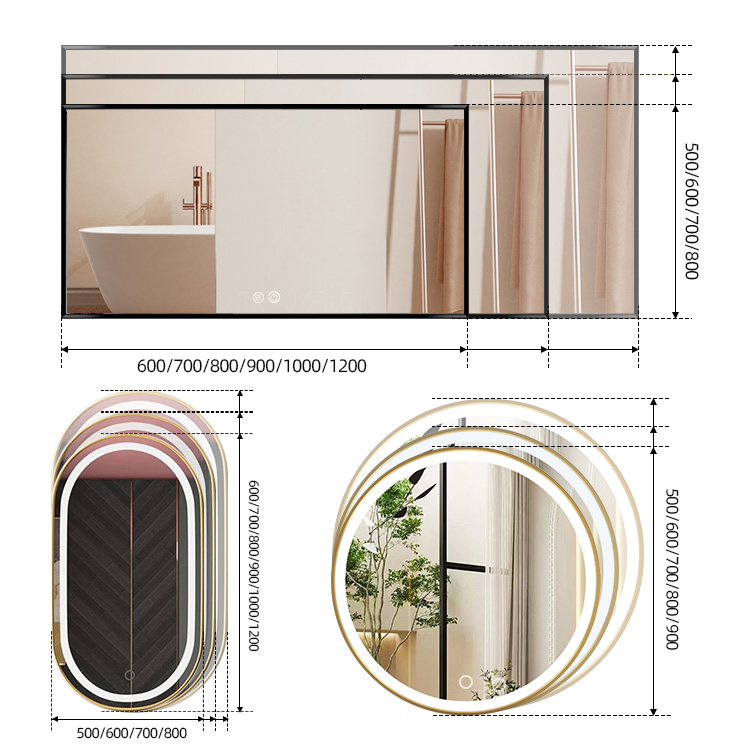Kidoir Customized Modern Circle Shape Touch Switch Frontally Illuminated Smart Led Mirror With Crystal For Bathroom Hotel