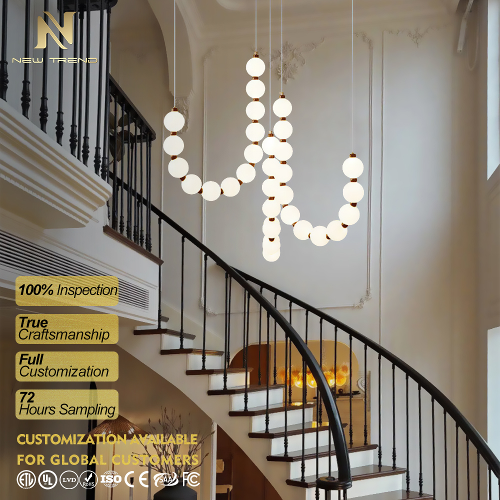 Custom Indoor Decoration Villa Hotel Lobby Long Hanging Lamp Staircase LED Chandelier Pendant Light