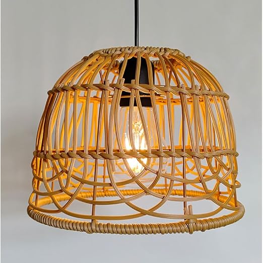 Outdoor Pendant Light Gazebo Battery Powered Boho Chandelier Handmade Rattan Decorative Lighting