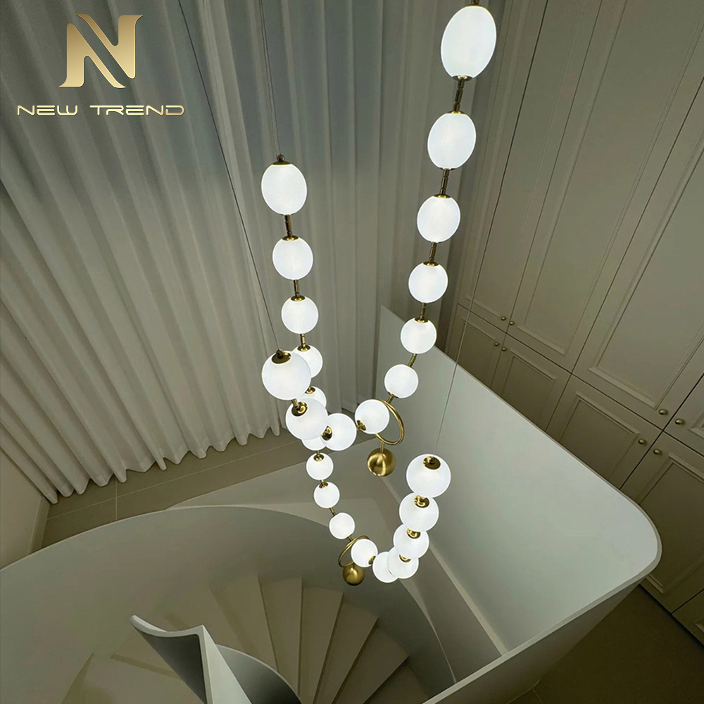 Custom Indoor Decoration Villa Hotel Lobby Long Hanging Lamp Staircase LED Chandelier Pendant Light