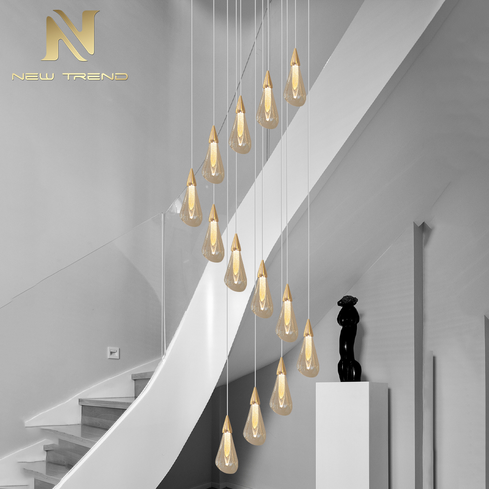 Bespoke Indoor Glass Alabaster Crystal Decoration Pendant Light Villa Hotel Lobby Staircase LED Chandelier