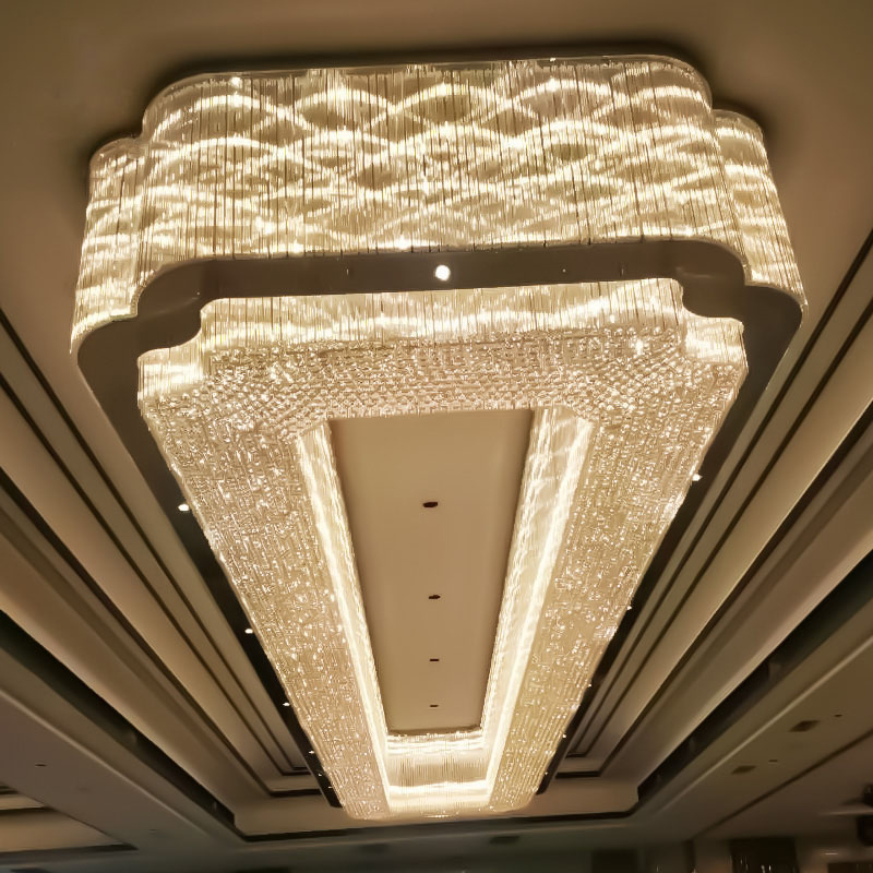Custom K9 Large Modern LED Crystal Chandelier Sensor Control Adjustable Height Gold Finish 5-Year Warranty Hotels Banquet Warm