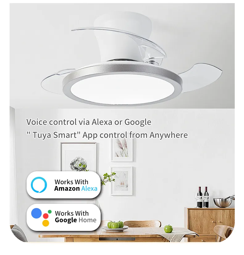 Hc-21 LED Smart Home Decorative Golden Modern Remote Control Retractable Ceiling Fan Light
