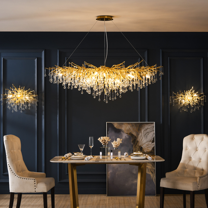 Luxury Decorative Glass Indoor Lighting Gold Water Drop Crystal Creative Chandelier