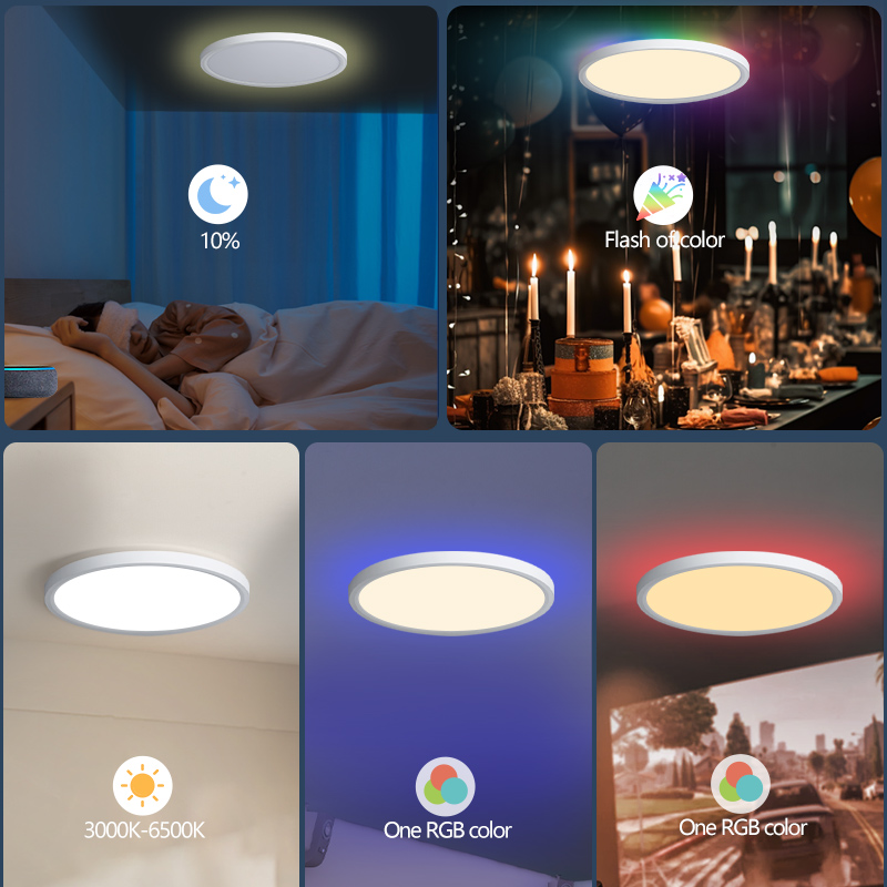 TUYA APP LED Ceiling Light Ultra-Thin Flush Mount Panel Backlight RGB Dimmable 3000K-6500K European Indoor Home Lamp for Bedroom