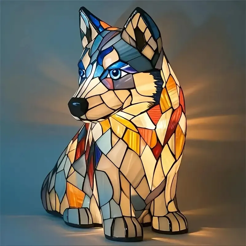 Handcrafted Stained Glass Dog Resin Table Lighting for Decorative Home Accent