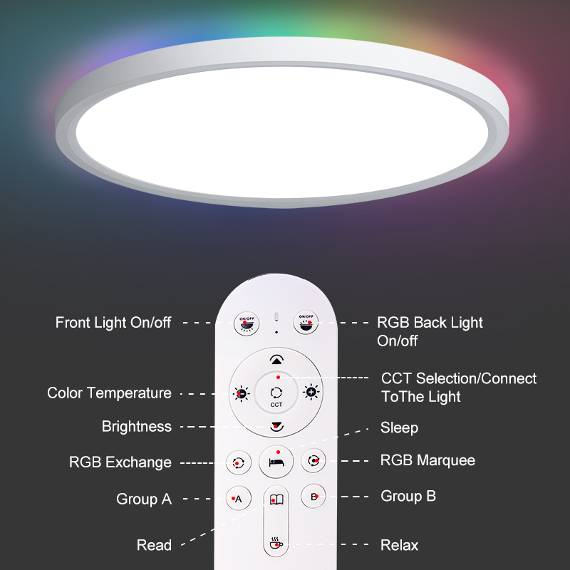 TUYA APP LED Ceiling Light Ultra-Thin Flush Mount Panel Backlight RGB Dimmable 3000K-6500K European Indoor Home Lamp for Bedroom