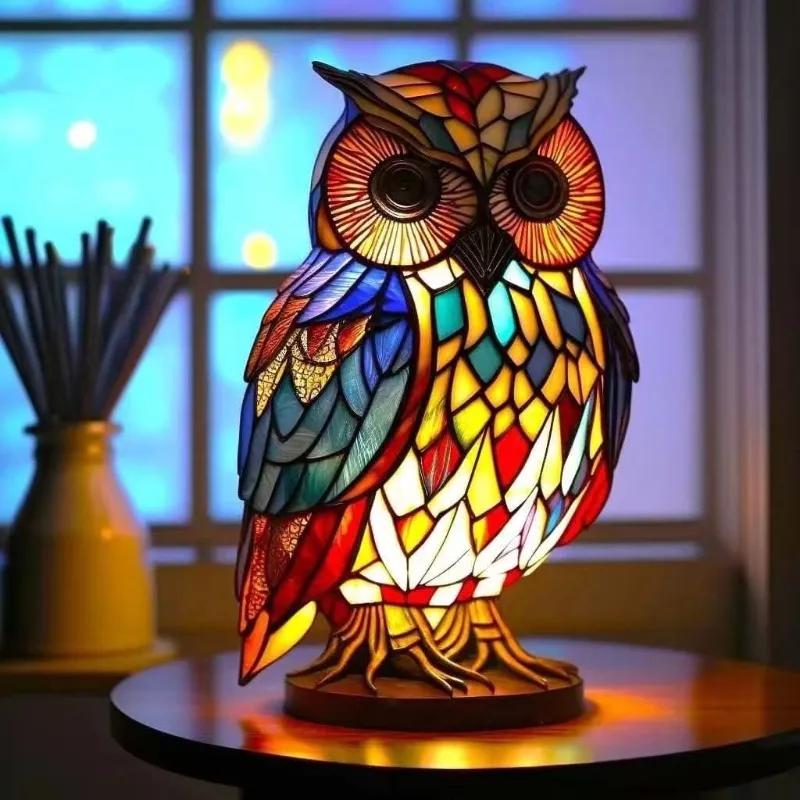 Handcrafted Stained Glass Dog Resin Table Lighting for Decorative Home Accent