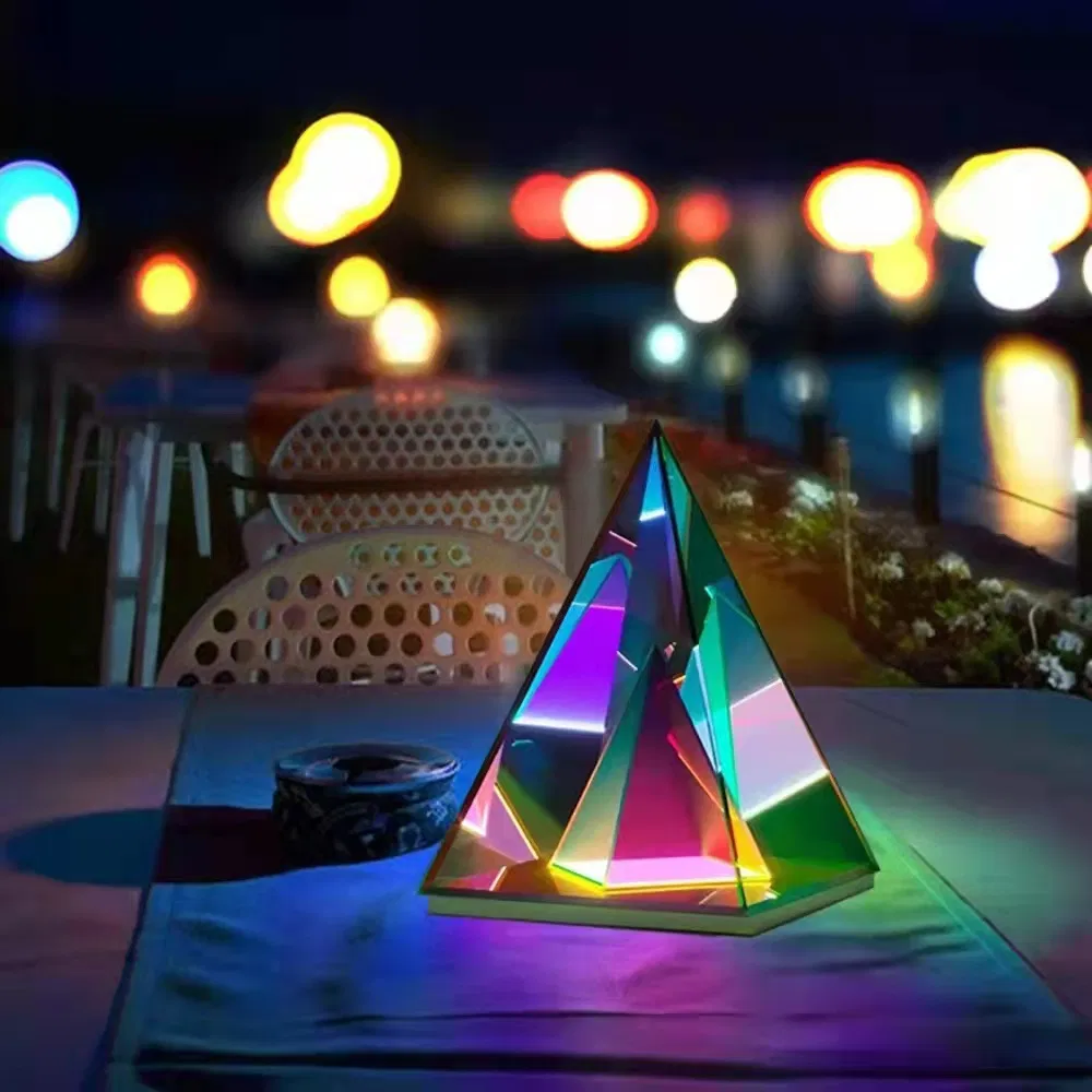Decorative Pyramid Magical Romantic Colorful PMMA USB Chargeable Smart Lamp LED Table Lamp LED Desk Light for Win Coffee Music Bar Home Room