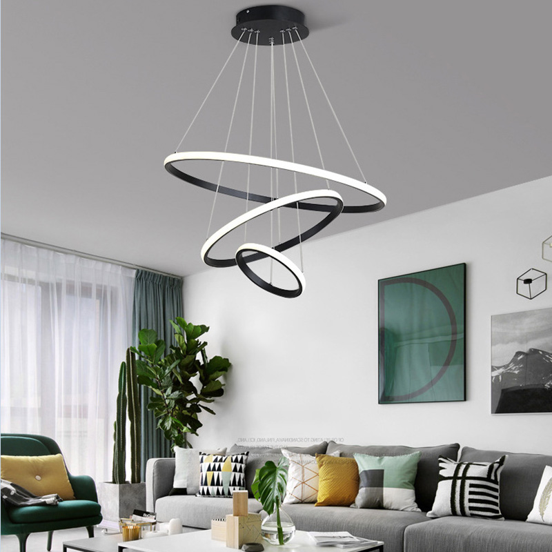 Home Decorative Modern Living Room Hotel Circle Hanging Pendant Light Design 3 Ring Acrylic Luxury Round Led Chandelier