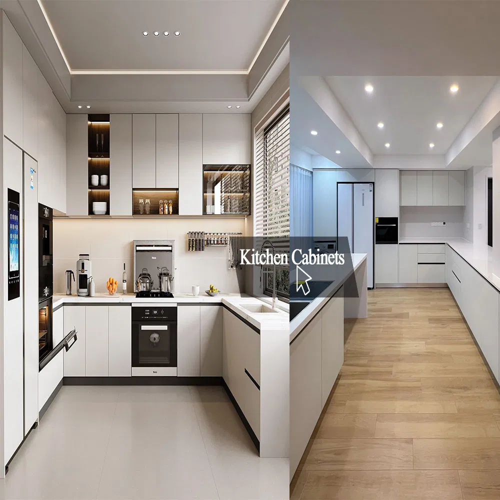 Wholesale Solid Wood Luxury Island Display Kitchen-Cabinets Furniture Factory Modern with Glass Doors High Gloss Cabinetry with Countertops Cupboards Cabinet