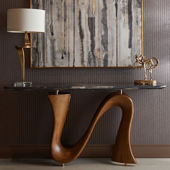 Solid Wooden Nature Marble Walnut Pratical Sleek Dining Room Restaurant Console Table