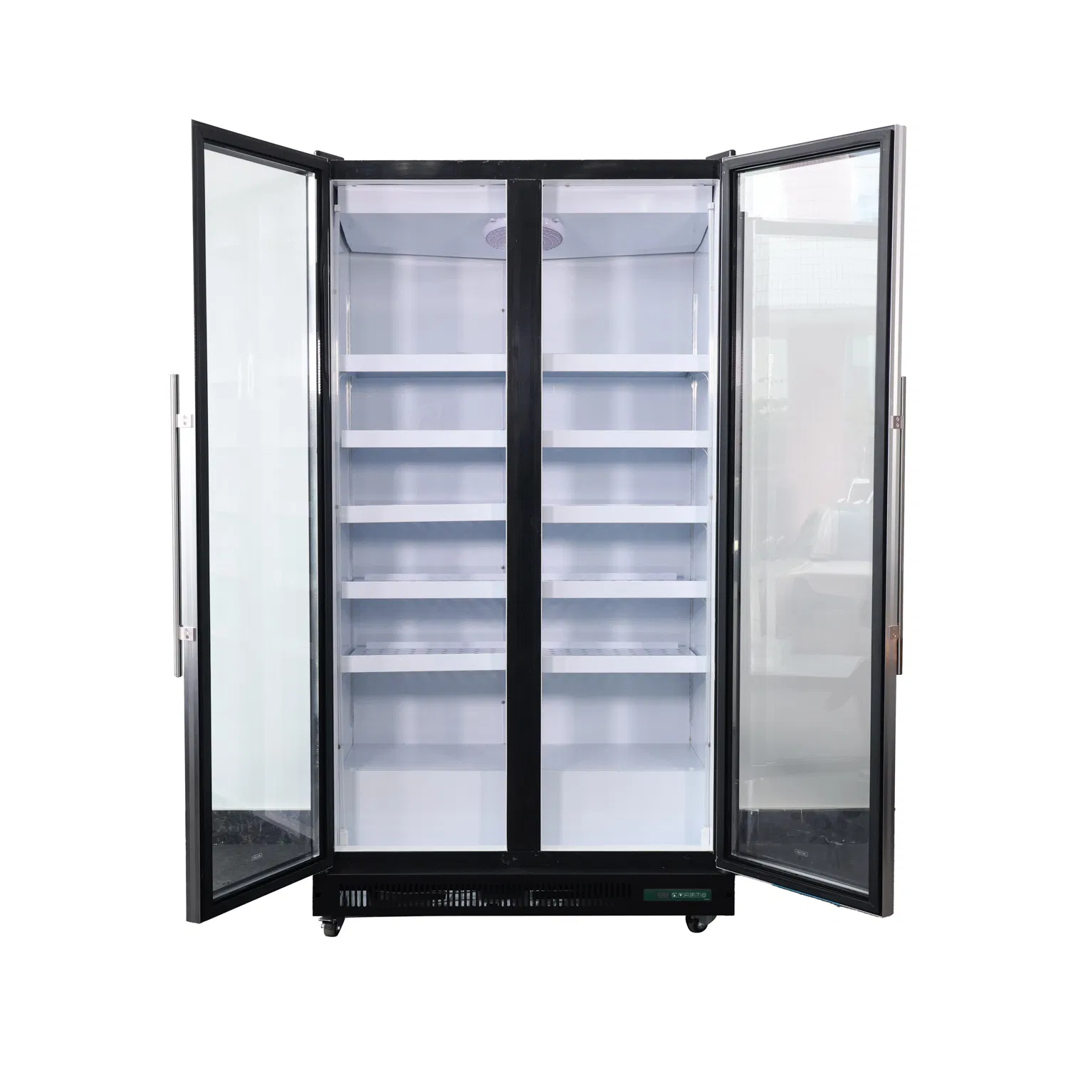 Commercial Double Glass Door Beverage Display Cabinet with LED Shelves Upright Drink Cooler Refrigerator for Supermarket Bar Convenience Store Fan Cooling S
