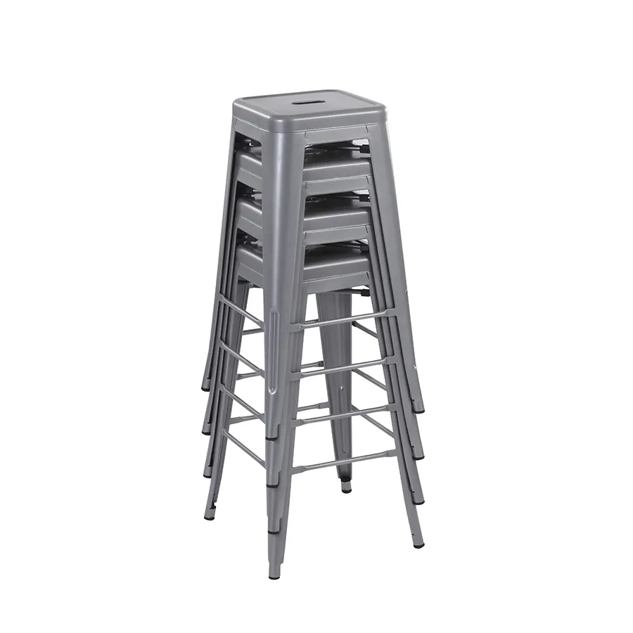 Modern Stackable Outdoor Metal Gray Bar Stools