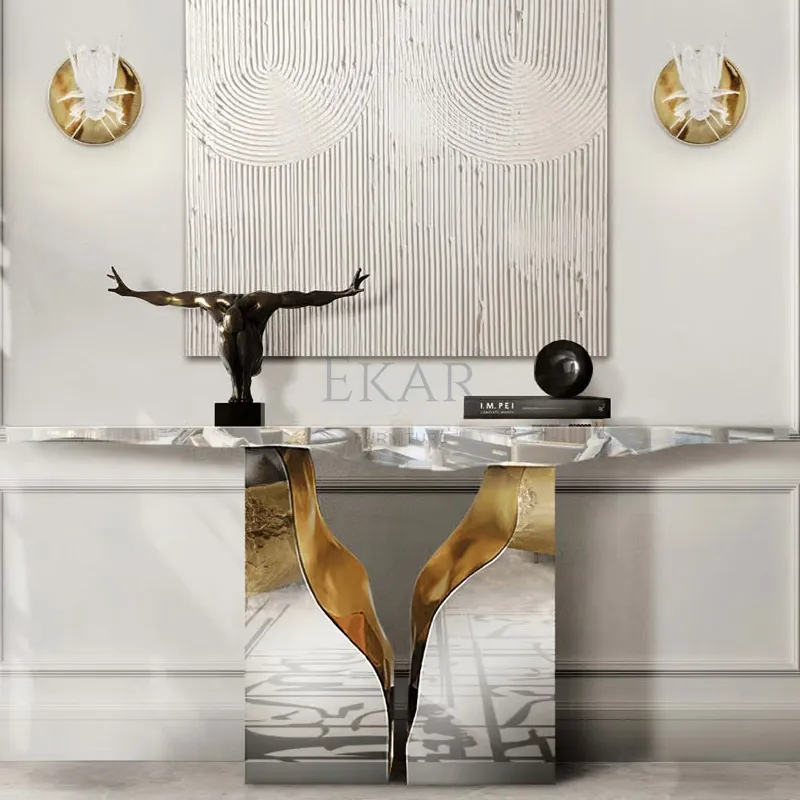 Marble Finish Console Table Entry Villa
