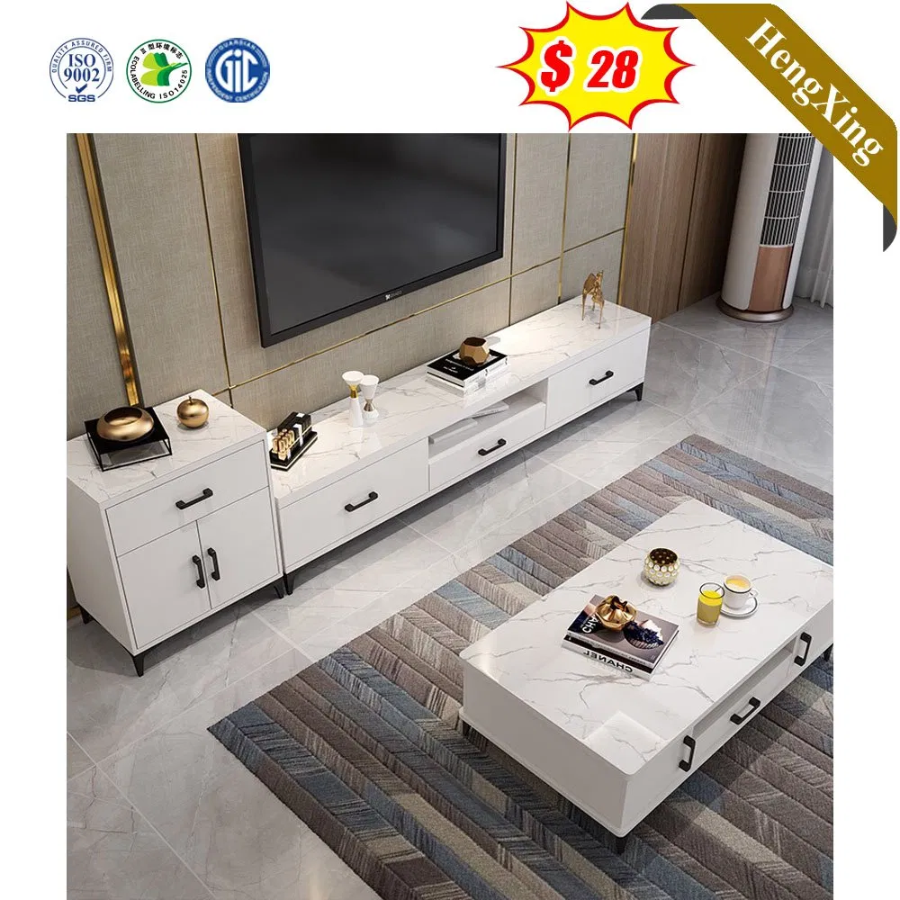 White Color Marble Surface Wooden Living Room Coffee Table Melamine Laminated TV Stand