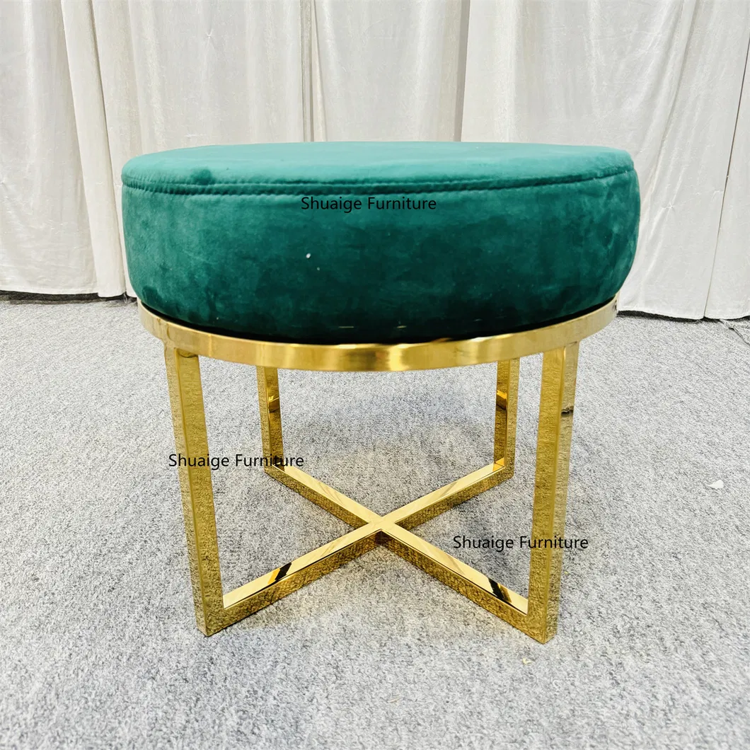 Green Velvet Ottoman Stool View 1