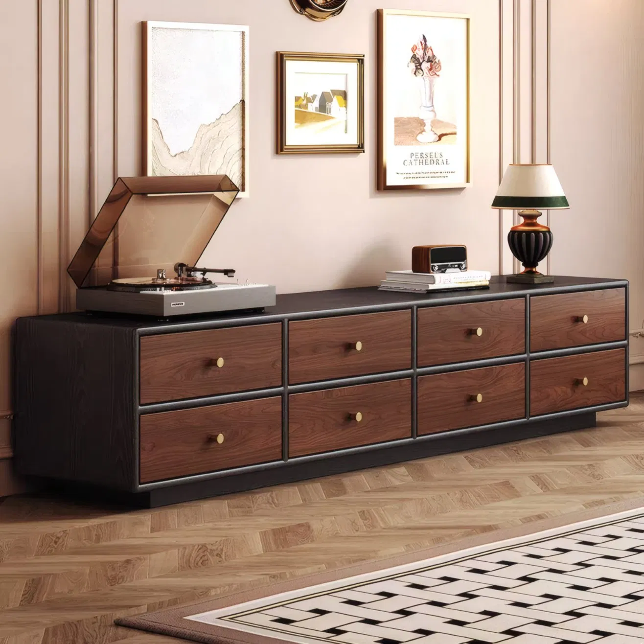 Modern Low Profile TV Stand with Drawers Home Furniture
